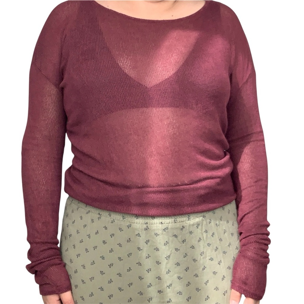 Brandy Melville Maroon Sheer Knit Scoop Top